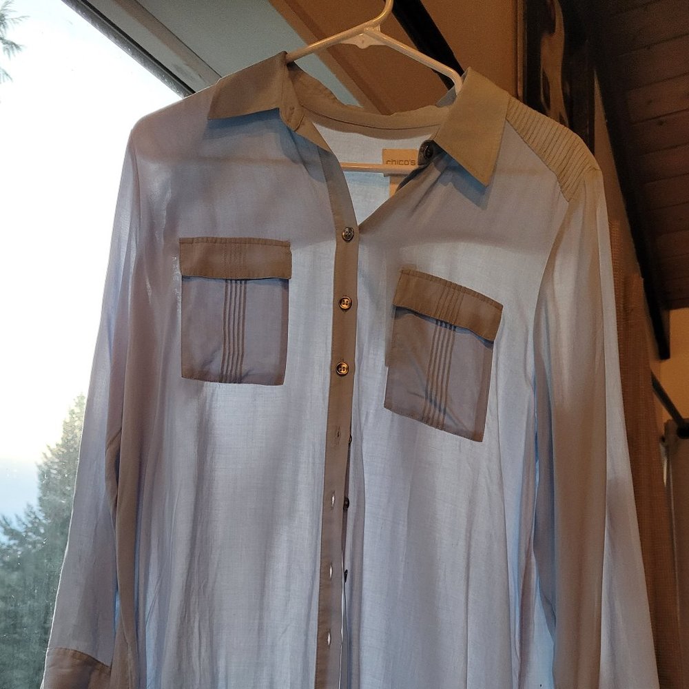 Like New Chico's flowy, lightweight, pale blue blouse size 1